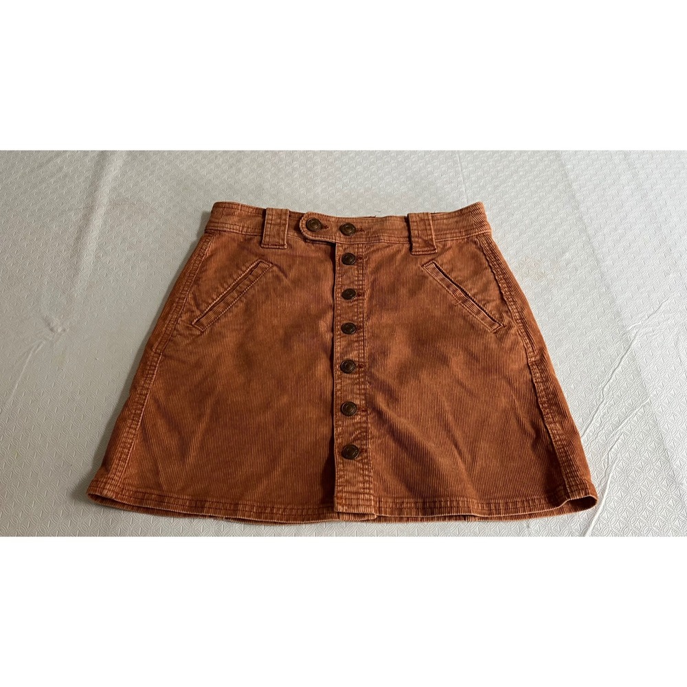 American Eagle Rust Brown Corduroy Button Front Mini Skirt Super Stretch Women 2